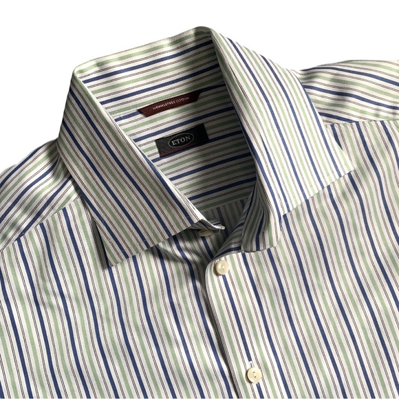 Eton Striped Button Up Long Sleeve Dress Shirt Wrinkle-Free Cotton Size 17.5 - Picture 1 of 5